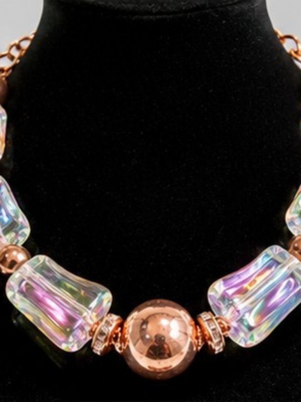 Vintage Y2K Iridescent Lucite Necklace & Earring Set Copper Tone AB Statement - Picture 3 of 7